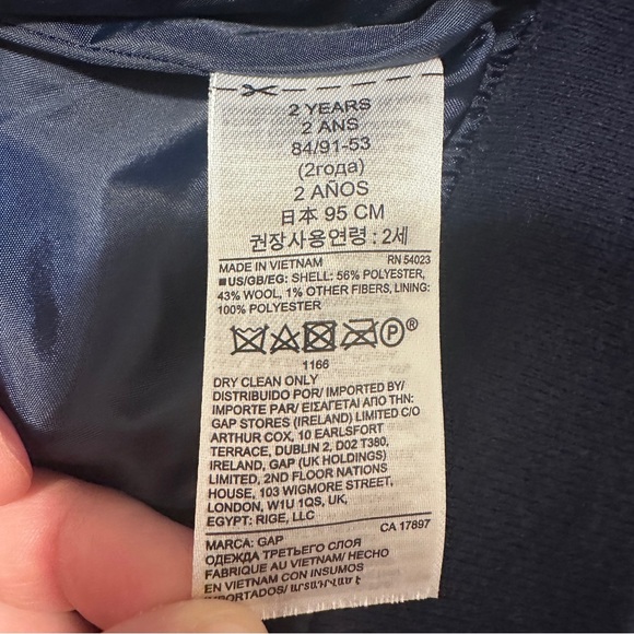 GAP Kids Wool Blend Varsity Bomber Jacket in Navy Blue W/ White Stripes Size 2T - Picture 9 of 9